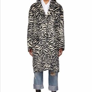 R13 Black & White Faux-Fur Zebra Teddy Bear Coat